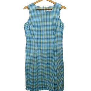 Chadwicks Blue & Green Plaid Sleeveless Shift Dress - Size 10